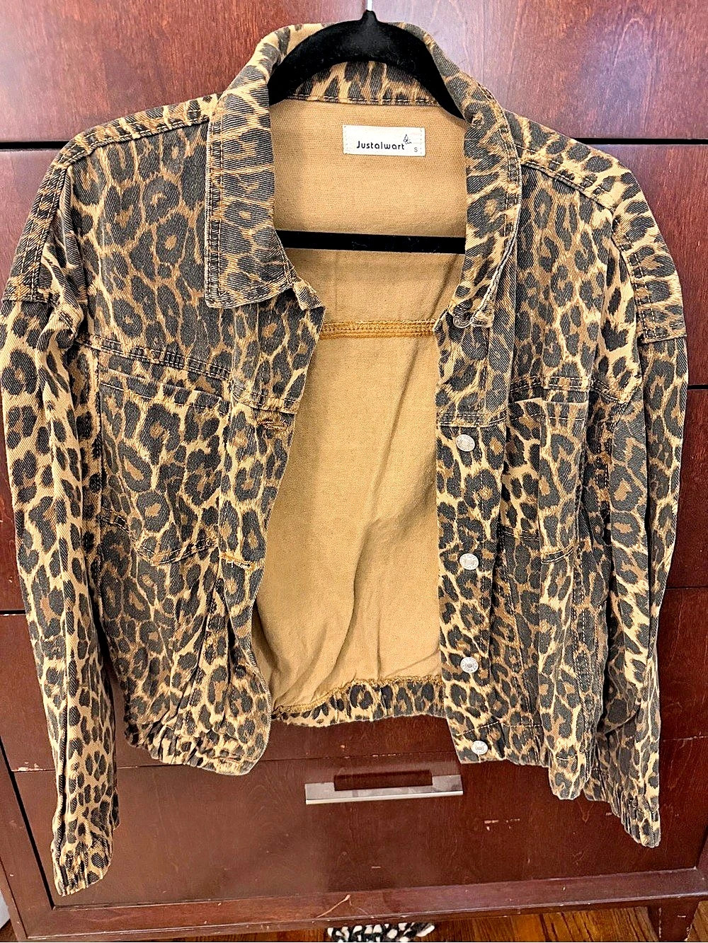 Justalwart Leopard Print Denim Jacket Size Small Like New